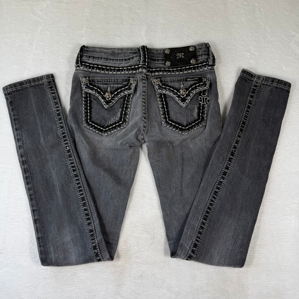 Miss‎ Me Womens Gray Skinny Jeans JP5014SK-3 Low Rise Embellished Size 25